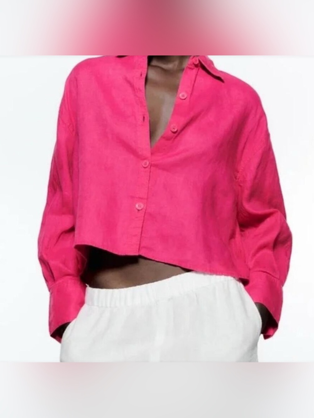 ZARA CROPPED BUTTON DOWN LINEN SHIRT